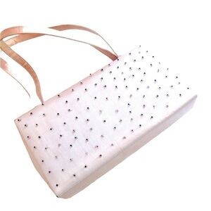 Evening Bag Silver Satin with Crystal Bead Embellished Smaller Size Teen Mini